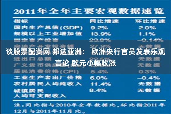 谈股票配资网 邦达亚洲： 欧洲央行官员发表乐观言论 欧元小幅收涨